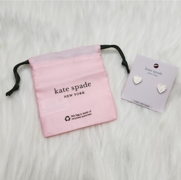 Kate Spade Yours Truly Pave Heart Studs Clear Rose Gold Earrings - Picture 4 of 8